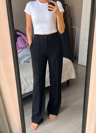 Штани pull&bear чорні класичні прямі широкі палаццо l