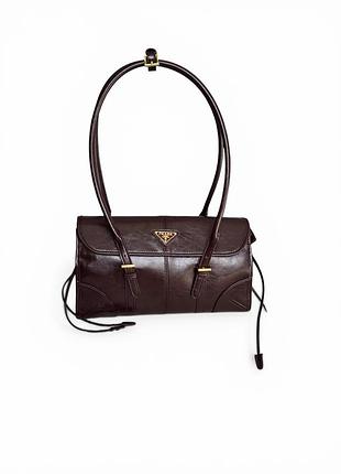 Prada medium leather shoulder chocolate/gold