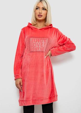 Туника женская однотонная велюровая, цвет розовый, 257r338