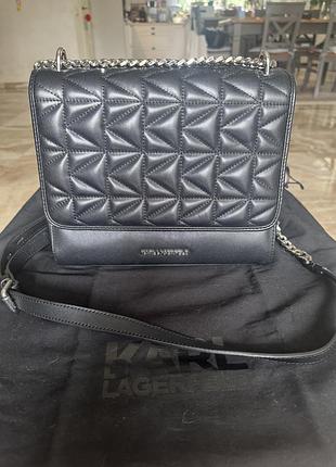 Karl lagerfeld k/kuilted чорна шкіряна сумка стьобана оригінал