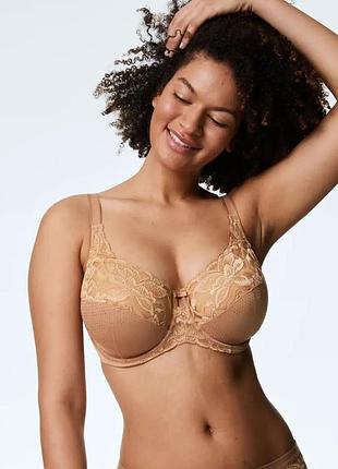Нюдовый мягкий бюстгальтер m&amp;s 95j (42gg) с полной чашкой бежевый, телесный, новый