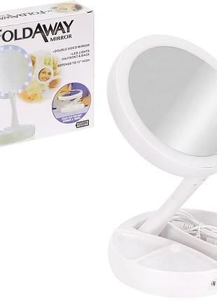 Дзеркало косметичне led mirror light xj-988, подвійне, з підсвіткою, складане, usb/батарейки