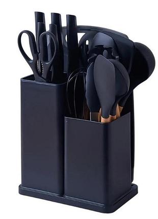 Набор кухонных принадлежностей kitchenware set 19 в 1 с ножами, ножницами и доской на подставке