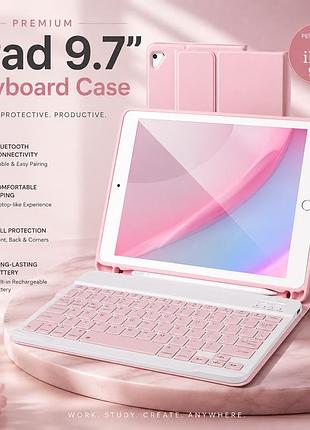Чехол-клавиатура aphbzge для ipad 9.7" - bluetooth клавиатура для ipad 5/6, air 1/2 и pro 9.7, розовый