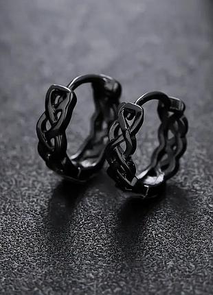 Серьги-кольца черные мужские с узлами и плетением 1.2 см ornatusdivinus340
