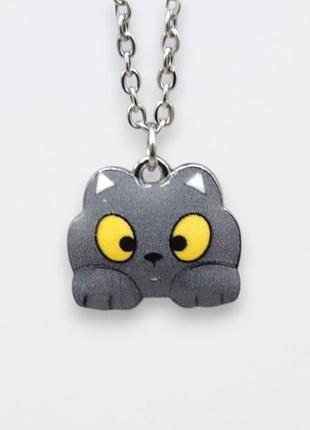 Сріблястий кулон на ланцюжку котограция 1.6 см, ланцюжок 45+5 см liresmina jewelry