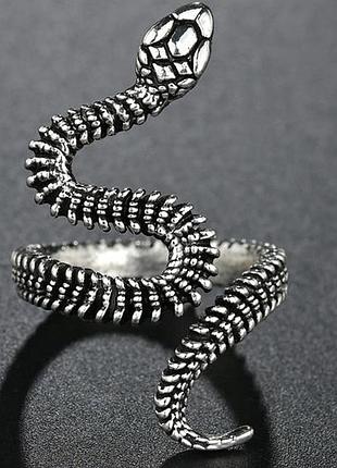 Серебристое кольцо в форме шипастой змеи символ возрождения регулируемое snakemystic311