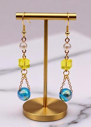 Сережки liresmina jewelry з чеським хрусталем та намистинами (крючки), золотисті, розмір 6.8 см