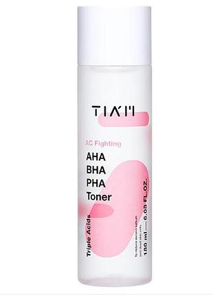 Відлущуючий тонер з трьома видами кислот tiam ac fighting aha bha pha toner, 180 мл