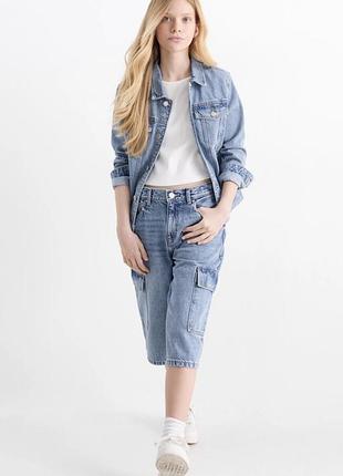 Джинсові бермуди карго c&a 164 шорти baggy wide leg для дівчинки