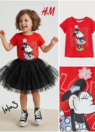 1+1=3 🌿 червона бавовняна футболка h&m disney 3-4 р 98-104 мінні маус minnie mouse коралова хм бавовняна для дівчинки