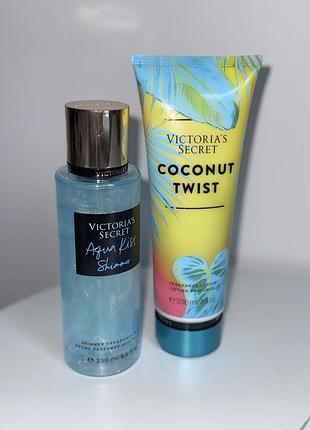 Набір victoria’s secret🩵лосьйон для тіла+спрей з блискітками парфумований
