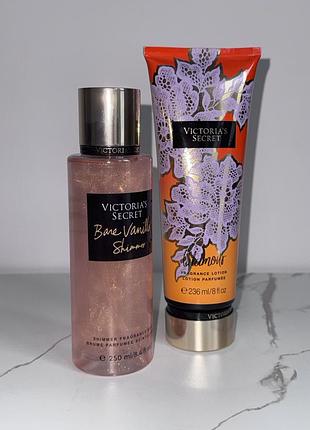 Набір victoria’s secret🧡лосьйон для тіла+спрей з блискітками парфумований