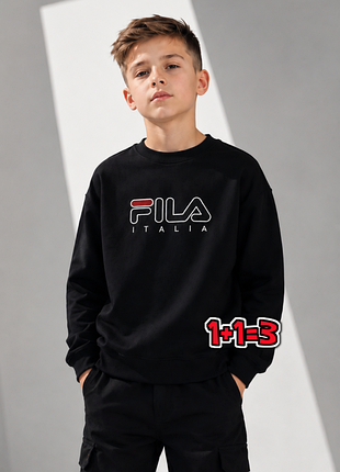 🎁1+1=3 фирменный черный свитер свитшот толстовка fila на мальчика 9 - 10 лет