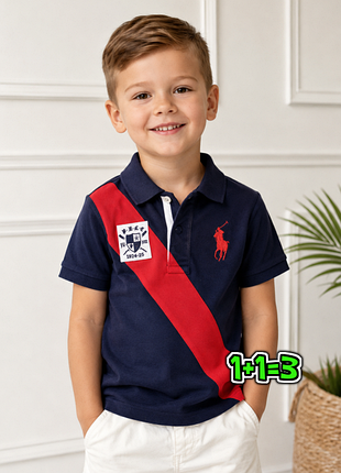 🎁1+1=3 брендовая синяя футболка поло ralph lauren на мальчика 3 - 4 года