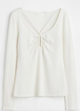 Білий лонгслів в рубчик h&m