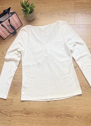 Білий лонгслів в рубчик h&m 10