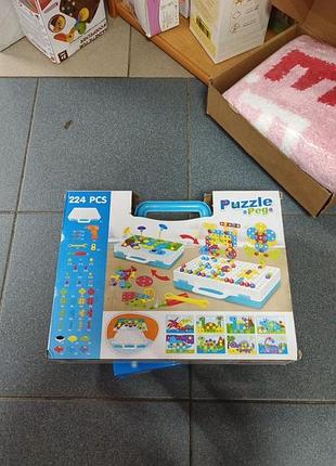 Дитячий розвивальний конструктор-мозаїка з шурупокрутом puzzle peg (224 деталі)