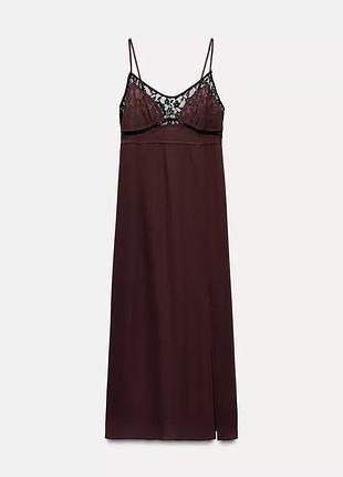 Zara напівпрозора сукня в білизняняному стилі. мереживна сукня бордова зара.
