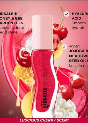 Олія для губ gisou honey infused lip oil у відтінку cherry on the cake трендовий блиск із шимером