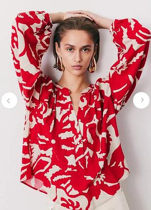Бавовняна сорочка блуза в квітковий принт h&m