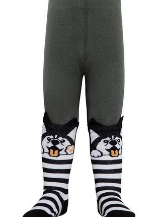 Колготки детские conte-kids tip-top 17с-60сп (560) хлопковые (мордашки) 128-134, хаки
