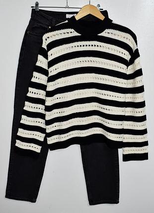 H&m красивий стильний светр в смужку з перфорацією