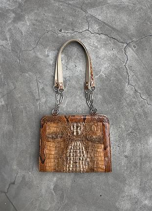 Shaped crocodile’s ridge & python snakeskin; genuine vintage bag