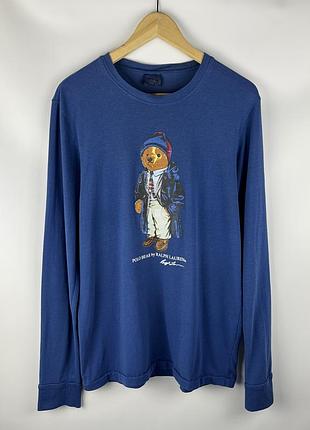 Чоловічий синій лонгслів polo ralph lauren bear