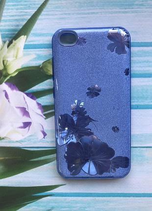 Силиконовый чехол shine silicone case для xiaomi redmi go голубой с цветами
