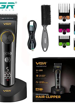 Акумуляторна машинка для стрижки (clipper) vgr v-199 black, 6 насадок, led display