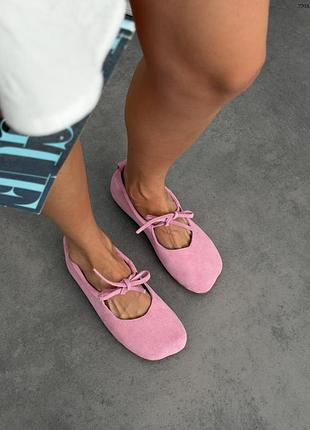 Женские анатомические балетки barefoot розовые натуральная замша 7703
