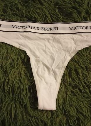 Белые трусики тонг, стринги из лого victoria's secret, виктория сикрет. оригинал