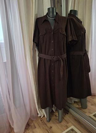 Віскозно-льняне з пояском плаття 👗 сорочка великого розміру
