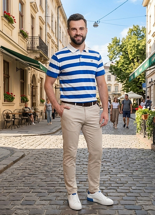 Стильная мужская рубашка поло в полоску. crew clothing company. англия.
