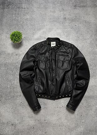 Жіноча кожана куртка moschino jeans studded leather biker moto archive jacket