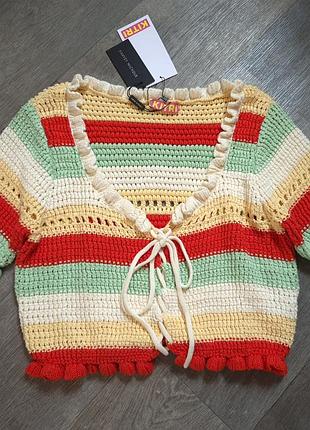Яскрава в'язана гачком блуза / кроп-топ,кардиган  kitri (crochet) розмір l