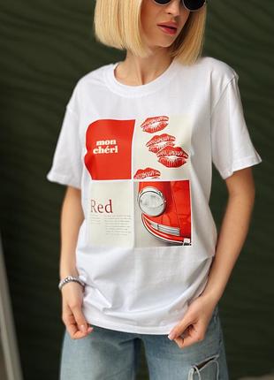 Жіноча футболка з принтом " moncheri" 42-56 xs-4xl чорна, біла, графіт, зелена, жовта