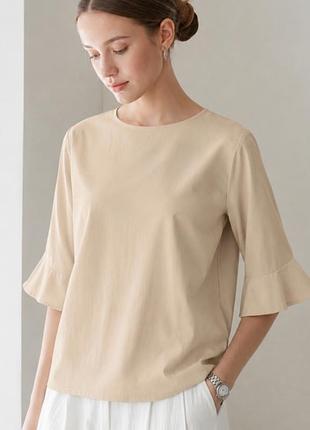 Блуза женская zara woman xs бежевая с рукавами клеш вискоза