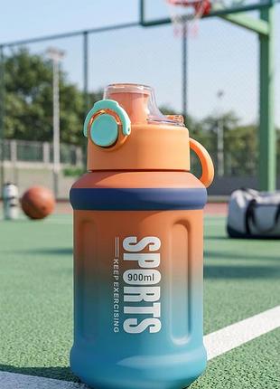 Пляшка-поїлка sport 900 мл пластикова для води та спорту – спортивна пляшка для тренувань orange-blue