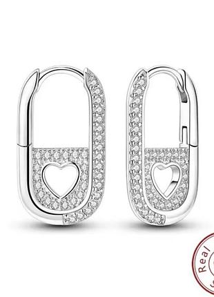 Серьги женские серебряные s925 кольца с сердечками со стразами новые