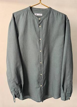 Шикарна лляна сорочка zara, кольору хакi, розмiр - xl