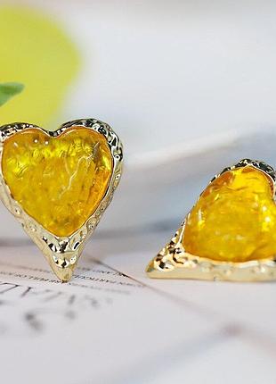 Сережки серця в золоті - golden honey heart, на подарунок