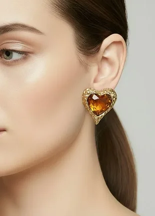 Сережки серця в золоті - golden honey heart, на подарунок