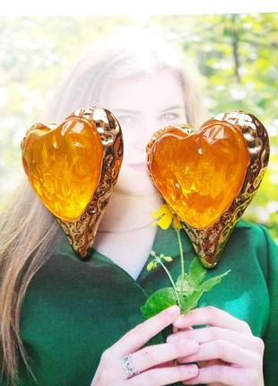 Серьги сердца в золотые - golden honey heart, на подарок