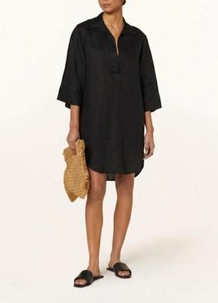 Короткое платье рубашка в составе лен и коттон h&amp;m черного цвета размер s/m