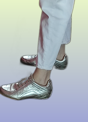T-shoes, кожаные серебристые туфли оксфорды на шнурках, комфорт,38-39 размер