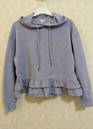 Бузкове жіноче худі river island з вишитим логотипом та воланами по подолу, розмір с , s