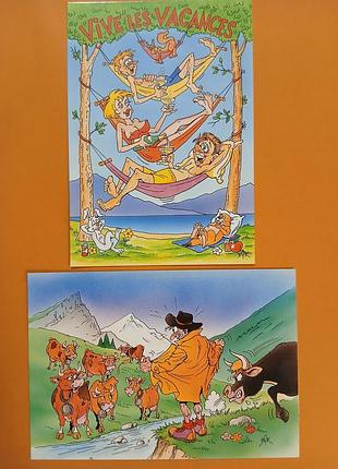 Лот 48 (2шт)листочки винтажные, юмористические, 10.5×15см, франция.