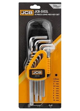 Набор г-образных удлиненных ключей hex 10пр. (1,27 мм-10 мм) jcb tools jcb-5102l